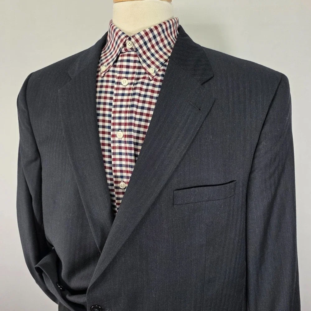 JOS A BANK Signature Mens Sport Coat Blazer Navy Blue Herringbone Wool Regal 50R